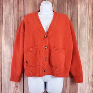 Polo Ralph Lauren Womens XL Wool Cashmere Blend V-Neck Cardigan Sweater Orange